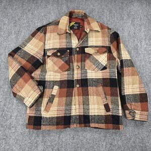 Vintage Sears Jacket Mens Medium Brown Plaid Flannel Quilted Lined Workwear 70s